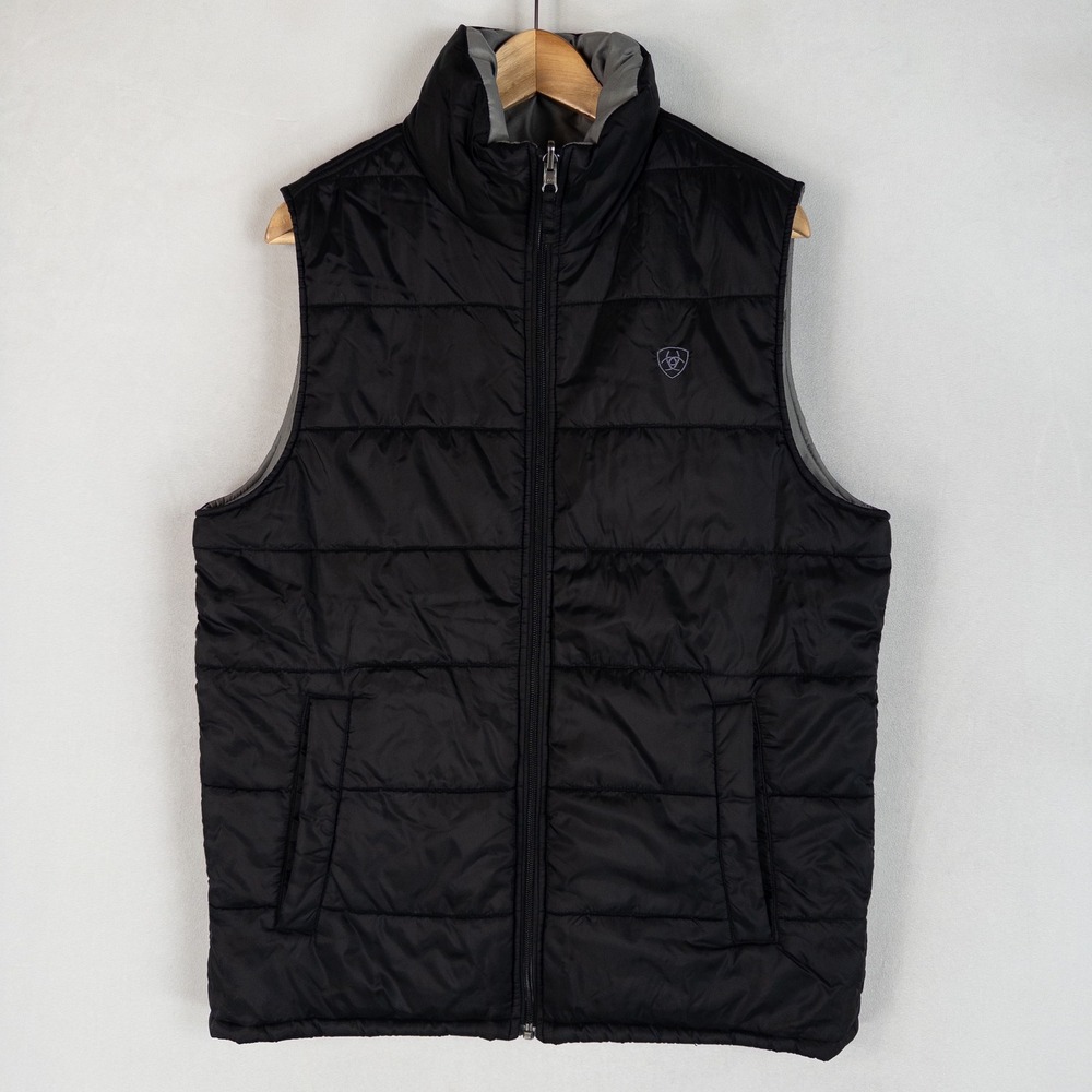 Ariat Mens Reversible Puffer Vest Medium Black Grey Quilted Insulated Outdoors
